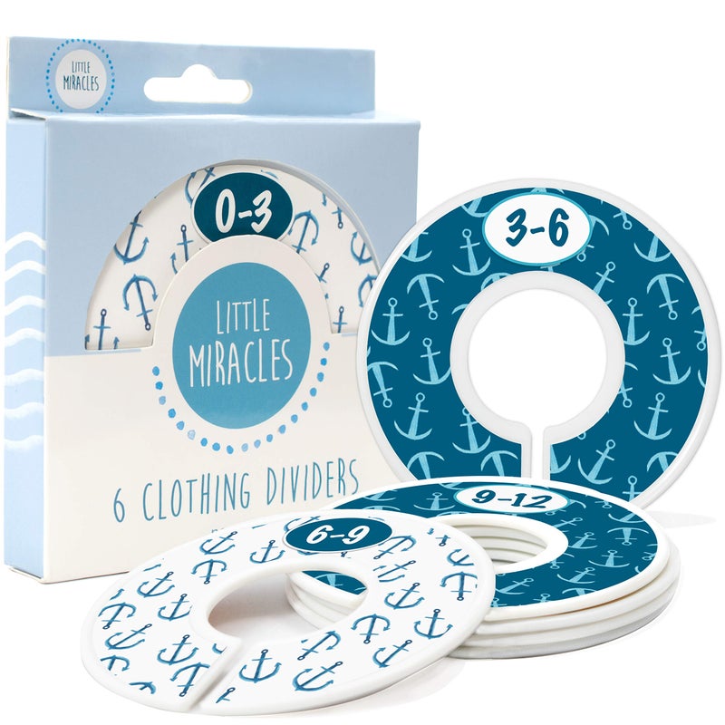 Little Miracles Baby Closet Size Dividers - Nautical Nursery Closet Dividers for Baby Clothes - Dividers by Month for Baby Boy Nursery Decor - Baby Closet Dividers for Clothing Racks - [Nautical] - Image 1